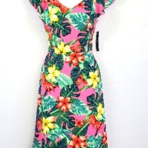 New York & Company Pink Floral Midi Dress